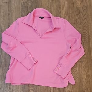 Talbots Bright Bubblegum Barbie Pink Top With Gold Buttons Classic Prep Spring L